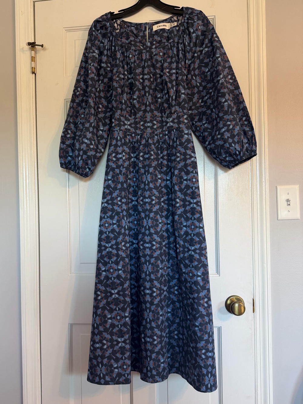 Cefinn Ingrid Organic Cotton Maxi Dress Blue Shibori Print Geometric 10